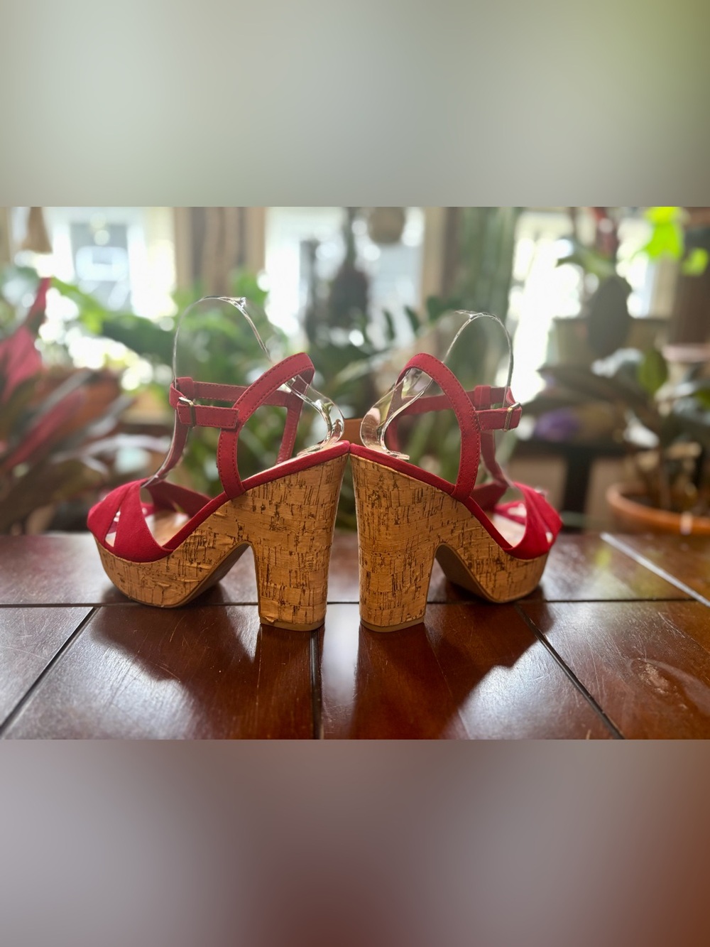 American Rag Bold Red T-Strap Cork Platform Sandals - Picture 5 of 9